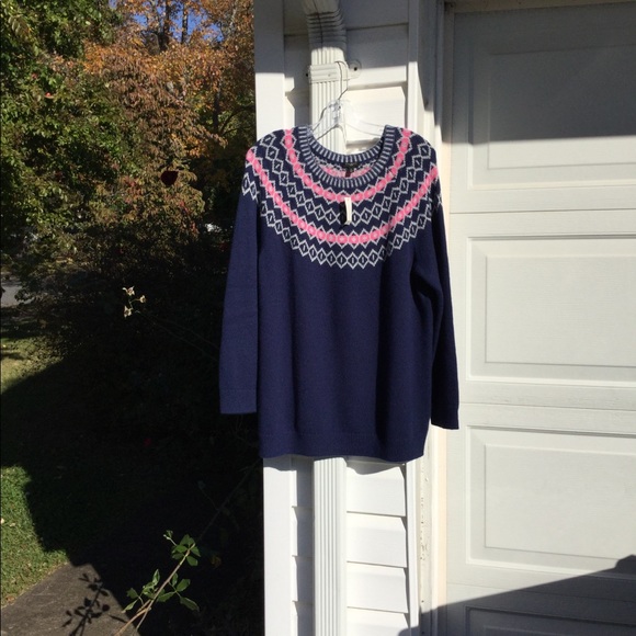 NWT Talbots Pretty Blue Pink Gray Nordic Pattern - Picture 3 of 3